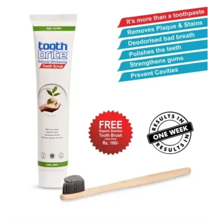 toothbrite natural whitening tooth scrub - 1 Pack Combo With FREE Bamboo Toothbrush